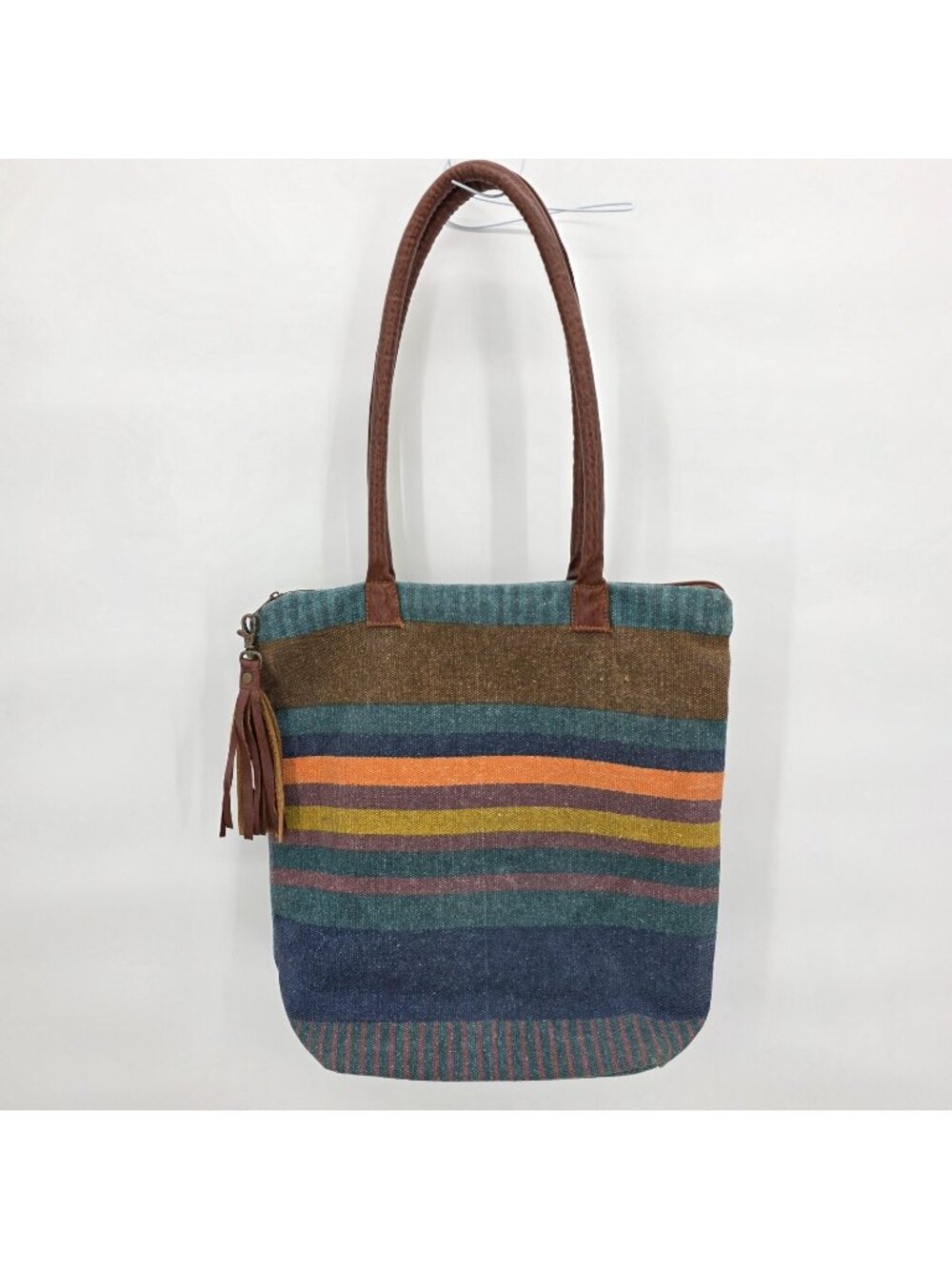 Pine Creek Tote Bag Womens Large Blue Stripe Cotton Canvas Shoulder Boho Western
